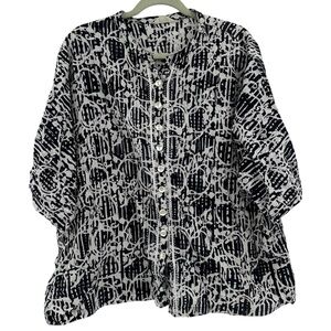 Marketplace handwork of India black and white embroidered blouse size 2X cotton